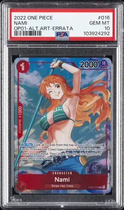 2022 ONE PIECE OP01-ROMANCE DAWN ALTERNATE ART-ERRATA #016 NAMI PSA 10 - Image 1