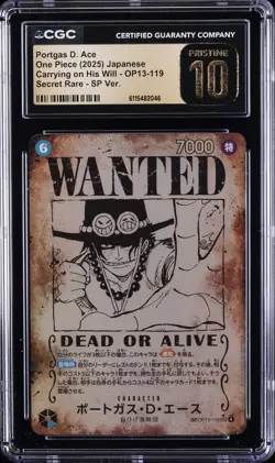 2025 ONE PIECE JPN CARRYING ON HIS WILL #OP13-119 PORTGAS D. ACE CGC 10 PRISTINE - Image 1