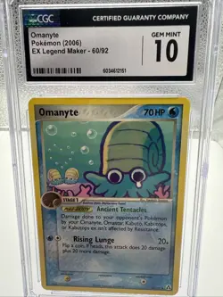 Pokemon Omanyte 60/92 EX Legend Maker 2006 CGC 10 Pokemon Card - Image 1
