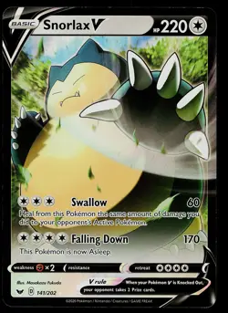 Pokemon Card - Snorlax V Sword & Shield Base Set 141/202 Ultra Rare - Image 1
