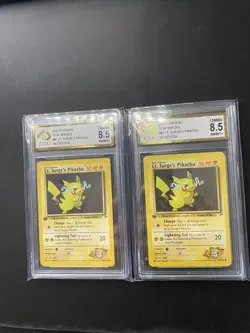 Lt. Surge's Pikachu 81/132 1st Edition Gym Heroes Pokemon Card CGA 8.5 - Image 1