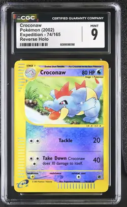 CGC 9 MINT Croconaw 2002 Expedition 74/165 Reverse Holo Pokemon Card - Image 1