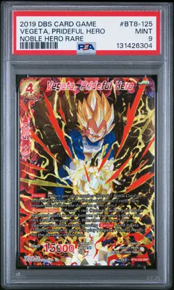 2019 DBS CARD GAME NOBLE HERO RARE #BT8-125 VEGETA, PRIDEFUL HERO PSA 9 - Image 1