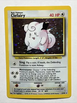 1999 Pokemon TCG Clefairy Base Set Holo Rare Card 5/102 40HP Ken Sugimori - Image 1