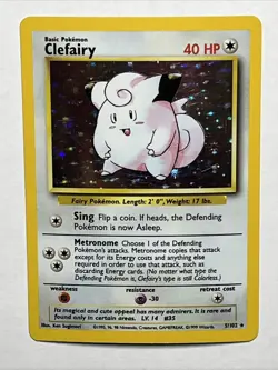 1999 Pokemon TCG Clefairy Base Set Holo Rare Card 5/102 40HP Ken Sugimori - Image 2