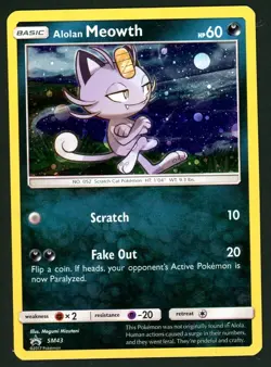 Pokemon Card Meowth SM43 Holo Foil Black Star Promo LP - Image 1