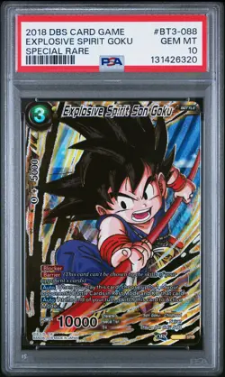 2018 DBS CARD GAME SPECIAL RARE #BT3-088 EXPLOSIVE SPIRIT SON GOKU PSA 10 - Image 1