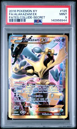 2016 POKEMON XY FATES COLLIDE SECRET #125 FULL ART/ALAKAZAM EX PSA 9 - Image 1