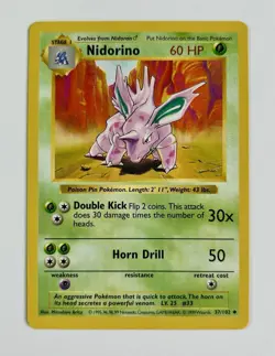 Nidorino 1999 Pokemon Game Shadowless Base Set #37/102 * Near Mint - Image 1