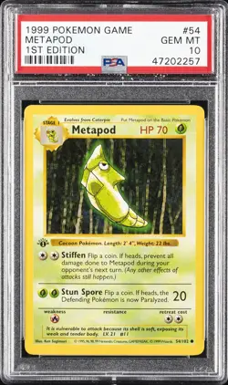 1999 POKEMON BASE SET 1ST EDITION #54 METAPOD PSA 10 - Image 1