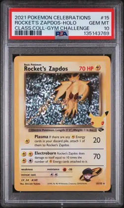 2021 POKEMON CELEBRATIONS CLASSIC COLLECTION #15 ROCKET'S ZAPDOS-HOLO PSA 10 - Image 1