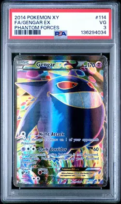 2014 POKEMON XY PHANTOM FORCES #114 FULL ART/GENGAR EX PSA 3 - Image 1