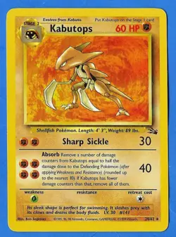 1999 Wizards Pokemon Fossil Unlimited Kabutops 24/62 Non-Holo NM-MT - Image 1