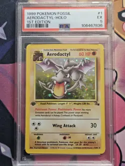 Pokemon Aerodactyl Fossil 1st Edition Holo Rare #1 PSA 5 - Image 1