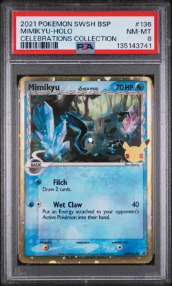 2021 POKEMON SWSH BLACK STAR PROMO CELEBRATIONS COLL #136 MIMIKYU-HOLO PSA 8 - Image 1