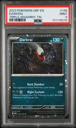 131118218 Darkrai 2023 Pokemon SV Obsidian Flames #136 Triple Whammy Promo PSA 9 - Image 1