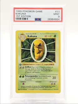 KAKUNA 1999 POKEMON GAME BASE 1ST EDITION UNCOMMON 33/102 PSA 9 Q0004 - Image 1