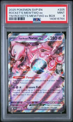 2025 POKEMON SVP TEAM ROCKET'S MEWTWO EX BOX #205 TEAM ROCKET'S MEWTWO EX PSA 9 - Image 1