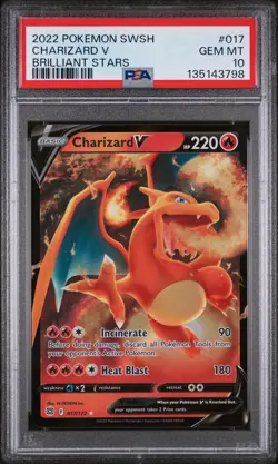 2022 POKEMON SWORD & SHIELD BRILLIANT STARS #017 CHARIZARD V PSA 10 - Image 1
