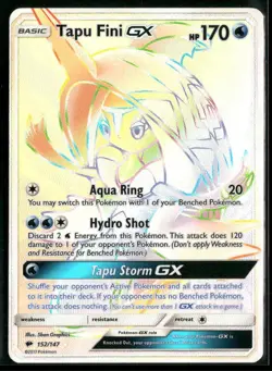2017 Pokemon Tapu Fini GX 152/147 Rainbow Secret Ultra Rare Burning Shadows - Image 1