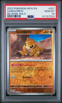 2023 POKEMON MEW EN-151 REVERSE HOLO #027 SANDSHREW PSA 10 - Image 1