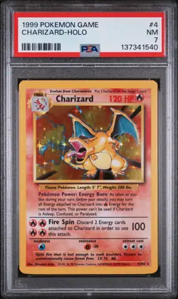 1999 POKEMON BASE SET UNLIMITED #4 CHARIZARD-HOLO PSA 7 - Image 1