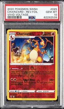 2020 POKEMON SWORD & SHIELD VIVID VOLTAGE #025 CHARIZARD-REVERSE FOIL PSA 10 - Image 1