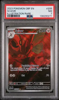 2023 POKEMON OBF EN-OBSIDIAN FLAMES ILLUSTRATION RARE #205 SCIZOR PSA 7 - Image 1