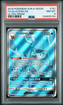 2018 POKEMON SUN & MOON ULTRA PRISM #141 FULL ART/GLACEON GX PSA 8 - Image 1
