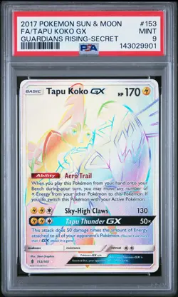 2017 POKEMON SUN & MOON GUARDIANS RISING SECRET #153 FULL ART/TAPU KOKO GX PSA 9 - Image 1