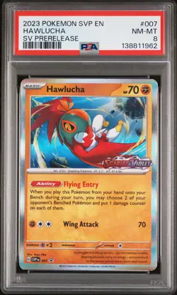 2023 POKEMON SVP SCARLET & VIOLET PRERELEASE #007 HAWLUCHA PSA 8 - Image 1