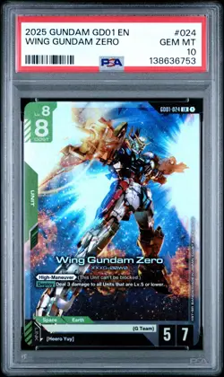 2025 Gundam GD01 EN Wing Gundam Zero #024 PSA 10 GEM MINT - Image 1