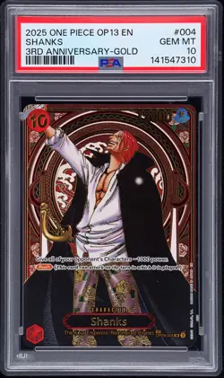 2025 ONE PIECE OP13-CARRYING ON HIS WILL 3RD ANV-GOLD #004 SHANKS PSA 10 - Image 1