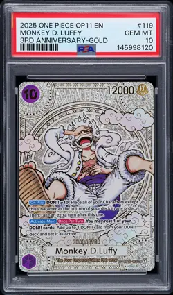 2025 ONE PIECE OP11-A FIST OF DIVINE SPEED 3RD ANV-GOLD MONKEY D. LUFFY PSA 10 - Image 1
