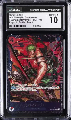 2025 ONE PIECE JPN TOURNAMENT PROMO FLAGSHIP BATTLE RORONOA ZORO CGC 10 GEM MINT - Image 1
