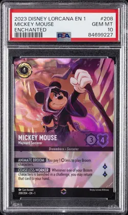 2023 DISNEY LORCANA EN 1 ENCHANTED MICKEY MOUSE WAYWARD SORCERER PSA 10 - Image 1