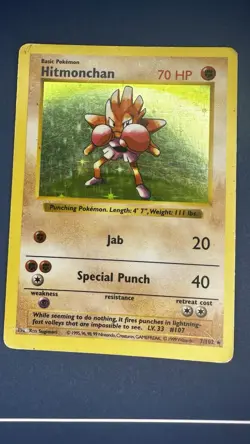 Pokemon TCG Hitmonchan Base Set Holo Shadowless Rare Card 7/102 - Image 1