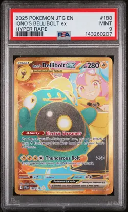 2025 POKEMON JTG EN-JOURNEY TOGETHER HYPER RARE #188 IONO'S BELLIBOLT EX PSA 9 - Image 1