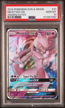 2019 POKEMON SUN & MOON HIDDEN FATES #31 MEWTWO GX PSA 10 - Image 1