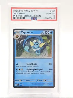 VAPOREON 2025 POKEMON S&V PRE POSTER COLLECTION BSP #168 PSA 10 Q0004 - Image 1