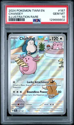 2024 POKEMON TWM EN-TWILIGHT MASQUERADE ILLUSTRATION RARE #187 CHANSEY PSA 10 - Image 1