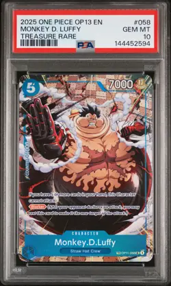 2025 ONE PIECE OP13-CARRYING ON HIS WILL TREASURE RARE MONKEY D. LUFFY PSA 10 - Image 1