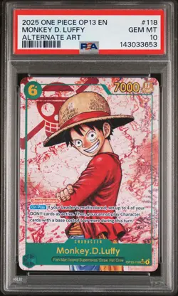 2025 ONE PIECE OP13-CARRYING ON HIS WILL ALTERNATE ART MONKEY D. LUFFY PSA 10 - Image 1