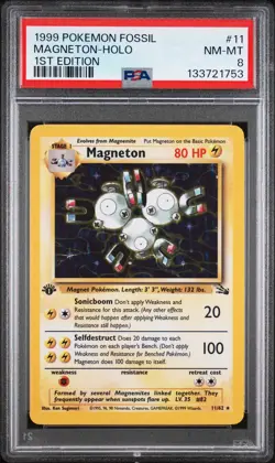 1999 POKEMON FOSSIL 1ST EDITION #11 MAGNETON-HOLO PSA 8 - Image 1