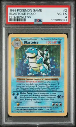 1999 POKEMON BASE SET SHADOWLESS #2 BLASTOISE-HOLO PSA 4 - Image 1