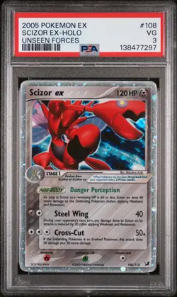 2005 POKEMON EX UNSEEN FORCES #108 SCIZOR EX-HOLO PSA 3 - Image 1