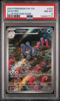 2024 POKEMON PAF EN-PALDEAN FATES ILLUSTRATION RARE #224 WUGTRIO PSA 8 - Image 1