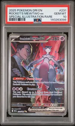 2025 Pokemon Destined Rivals Team Rocket's Mewtwo ex #231 SIR PSA 10 - Image 1