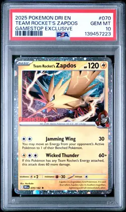 2025 POKEMON DRI EN-DESTINED RIVALS #070 TEAM ROCKET'S ZAPDOS PSA 10 - Image 1