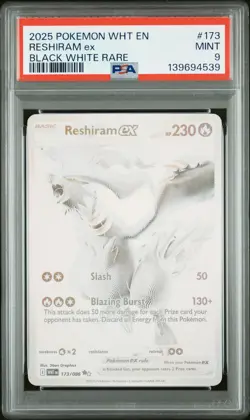 2025 POKEMON WHT EN-WHITE FLARE BLACK WHITE RARE #173 RESHIRAM EX PSA 9 - Image 1